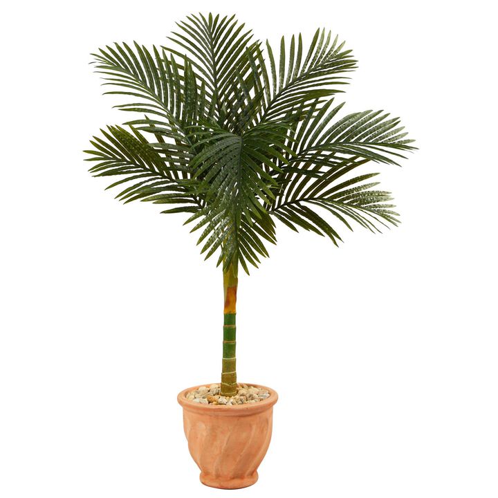 Nearly Natural 4.5-in Golden Cane Artificial Palm Tree in Terra-Cotta Planter
