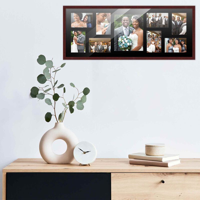12x32 Wood Collage Frame with a Black Mat for 8x10 & 4x6 Pictures
