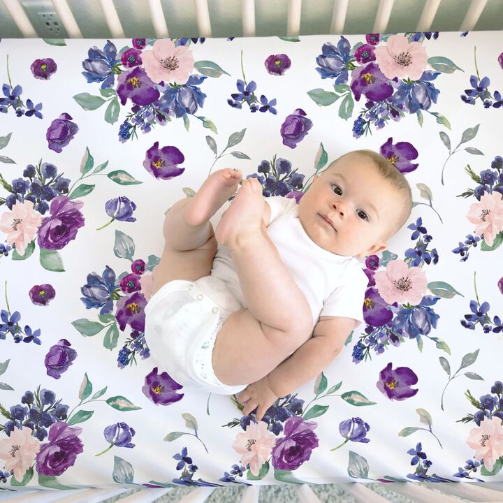 Super Soft Fitted Crib Sheet - Purple & Blush Floral