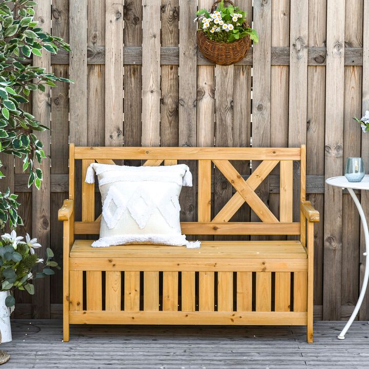 Wooden Outdoor Storage Bench 2-Person Backyard Patio Bench