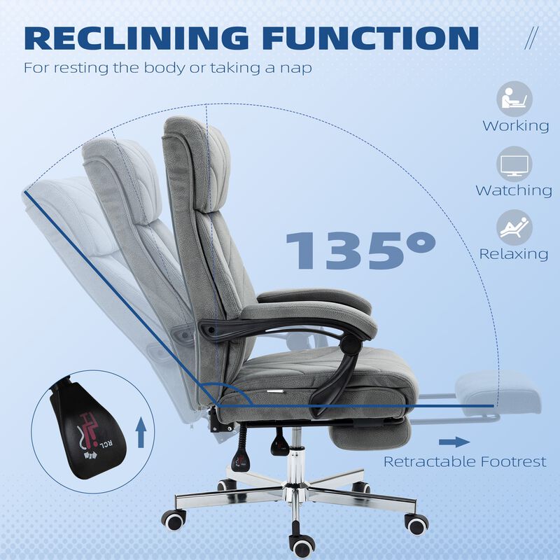 High-Back Office Chair Computer Desk Chair with Footrest Reclining Function and Adjustable Height Gray