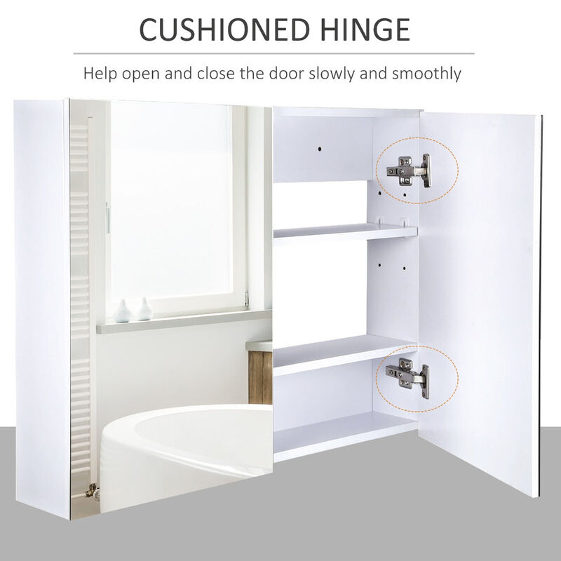 Wall Cabinet Mirror Bathroom Modern Shelf Storage Double Door MDF - White