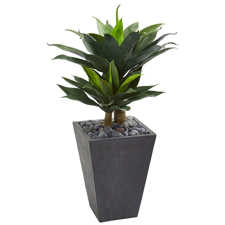 Nearly Natural 37-in Double Agave Succulent Artificial Plant in Slate Planter