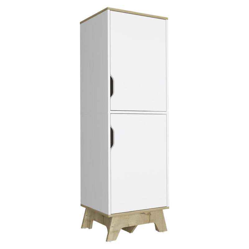 DEPOT E-SHOP Dahoon Single Kitchen Pantry Double Doors Cabinets, Four Shelves, Light oak / White