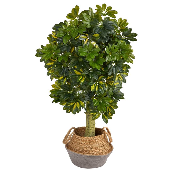 Nearly Natural 4-ft Schefflera Tree in Jute Gray Planter (Real Touch)