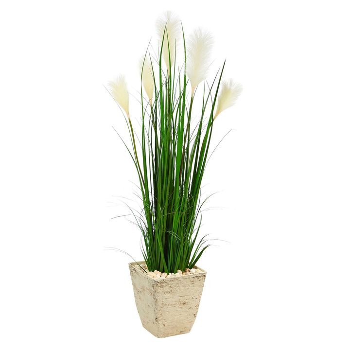 Nearly Natural 4.5-ft Wheat Plum Grass Artificial Plant in Country White Planter
