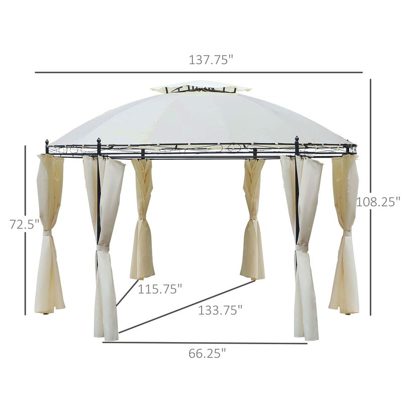 11.5' Steel Outdoor Patio Gazebo Canopy with Double roof Romantic Round Design & Included Side Curtains, Cream White