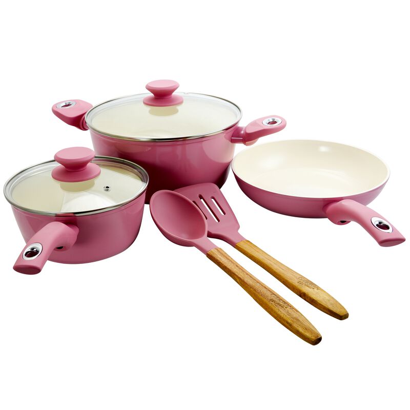 Gibson Home Plaza Cafe 7 Piece Aluminum Nonstick Cookware Set in Lavender