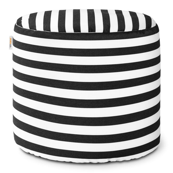 Jaxx Spring Indoor / Outdoor Bean Bag Pouf Ottoman, Black & White Stripes