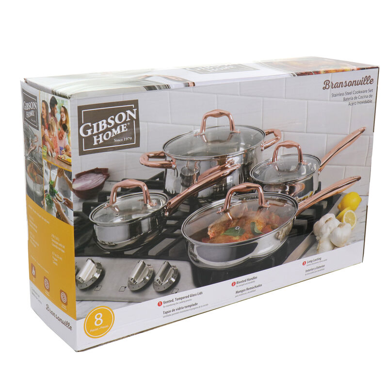Gibson Home Bransonville 8 Piece Stainless Steel Cookware Set in Chrome and Bronze