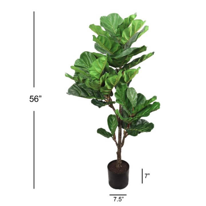 Artificial 56" Fiddle Leaf Fig Tree in Black Pot - Lifelike Indoor Faux Plant Decor, Easy Maintenance, Perfect for Home & Office, Realistic Design