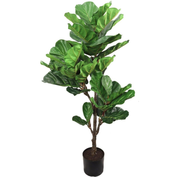 Artificial 56" Fiddle Leaf Fig Tree in Black Pot - Lifelike Indoor Faux Plant Decor, Easy Maintenance, Perfect for Home & Office, Realistic Design