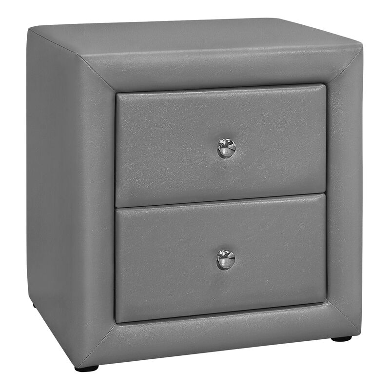 Monarch Specialties I 5602 Bedroom Accent, Nightstand, End, Side, Lamp, Storage Drawer, Bedroom, Upholstered, Pu Leather Look, Grey, Transitional