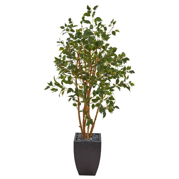 Nearly Natural 58-in Ficus Artificial Tree in Black Planter