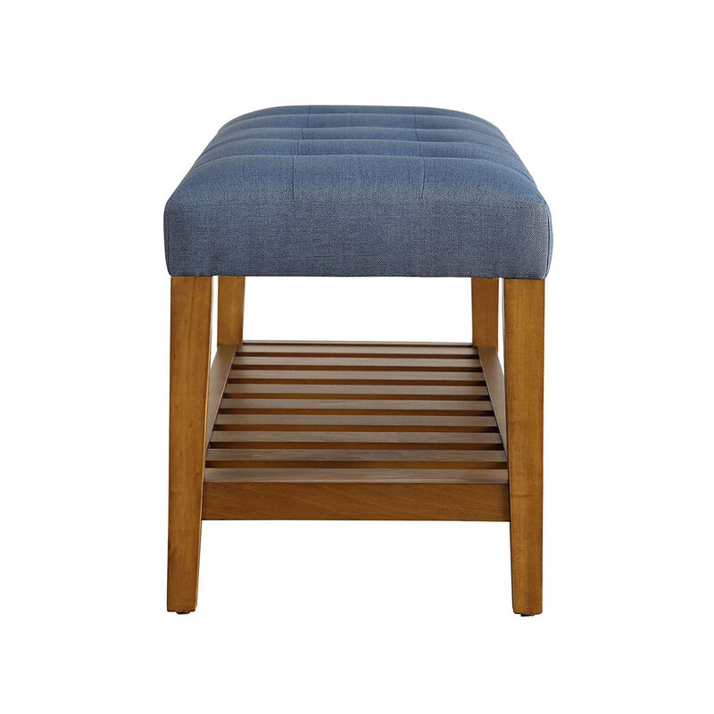 Fabric Bench in Blue and Oak Finish