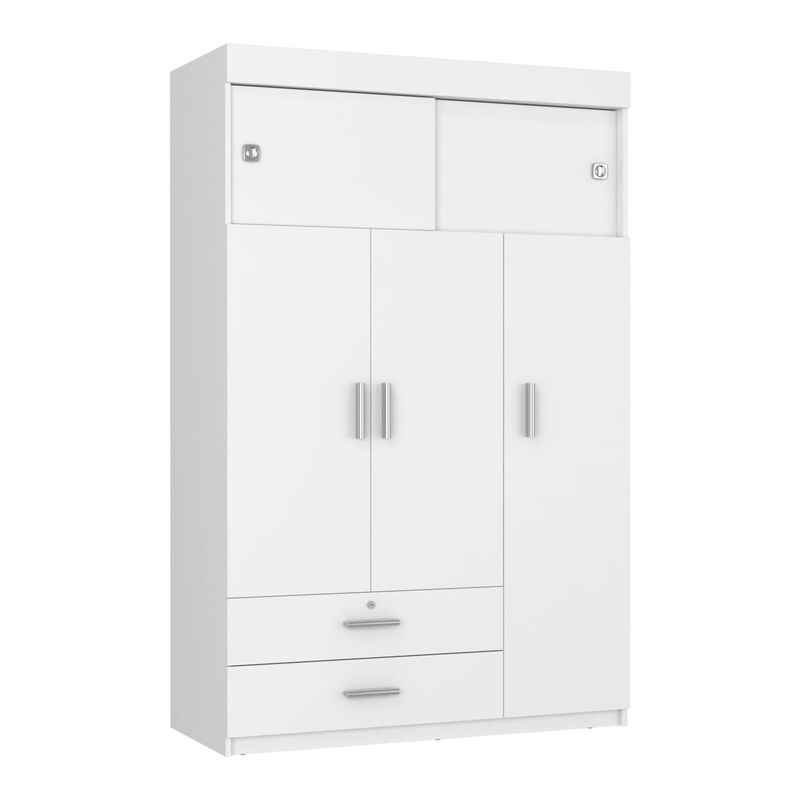 DEPOT E-SHOP Indiana Armoire, Three Door Cabinet, Two Drawers, Metal Hardware, Rod, White