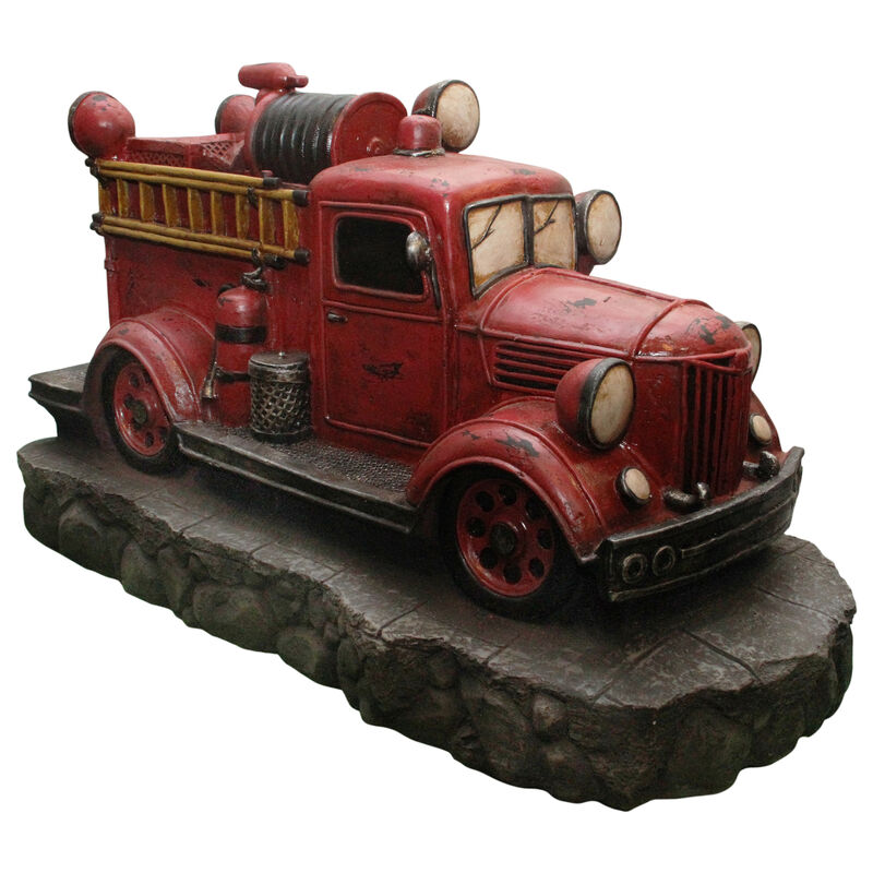 38" Lighted Red and Black Vintage Fire Truck Outdoor Patio Fountain