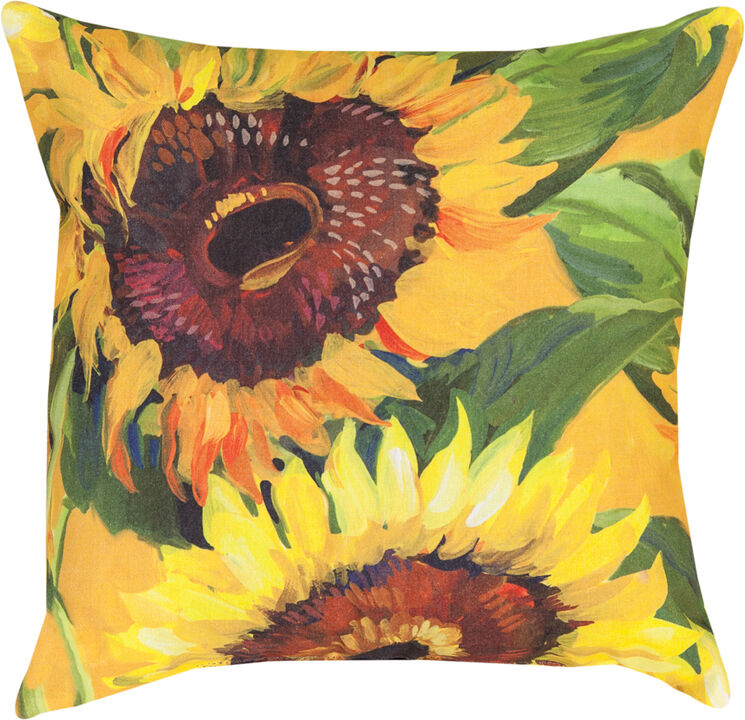 18" Yellow and Green Sunflowers Outdoor Patio Square Throw Pillow