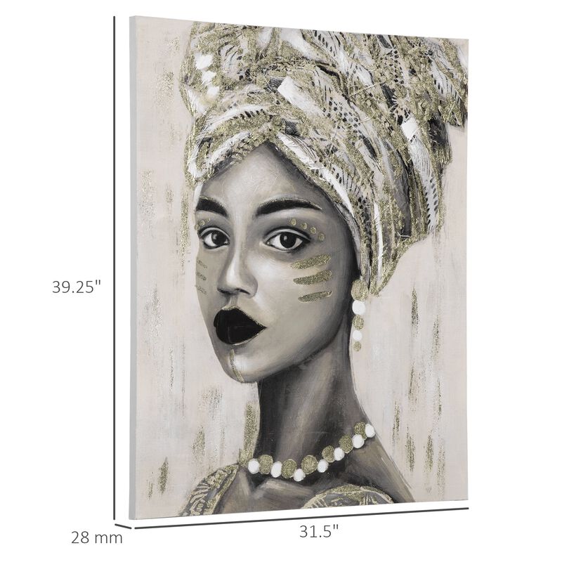 Hand-Painted Canvas Wall Art for Living Room Bedroom, Painting Gold African Woman, 39.25" x 31.5"