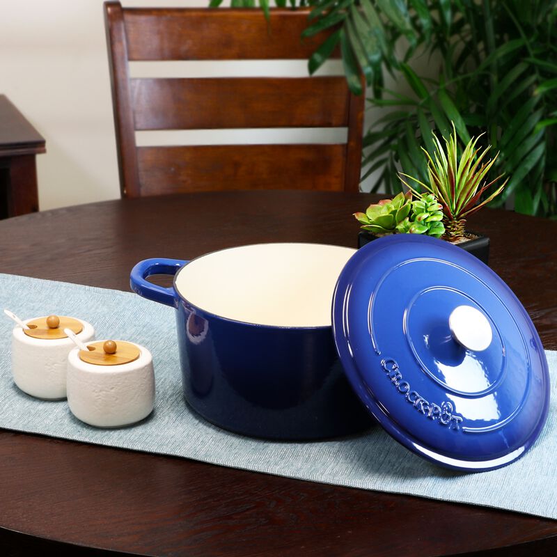 Crock Pot Artisan 7 Quart Round Cast Iron Dutch Oven in Sapphire Blue