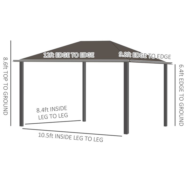 10' x12' Hardtop Gazebo with Aluminum Frame, Permanent Metal Roof Gazebo Canopy with 2 Hooks, Curtains and Netting for Garden, Dark Grey