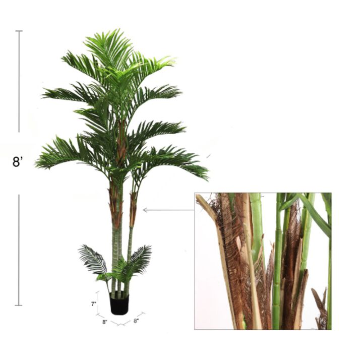 Artificial Areca Palm Tree, 8' Lifelike e- Shaped Tropical Tree, Pre-Potted, Easy to use, Clean and Set up. Packed Single.