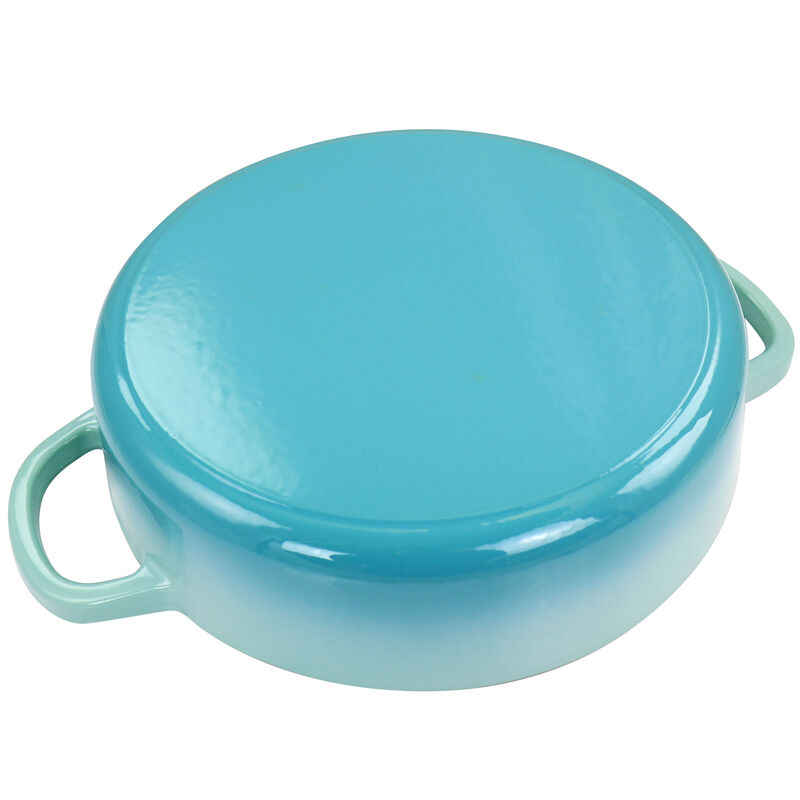 Crock Pot Artisan 5 Quart Enameled Cast Iron Braiser Pan with Lid in Gradient Aqua Blue