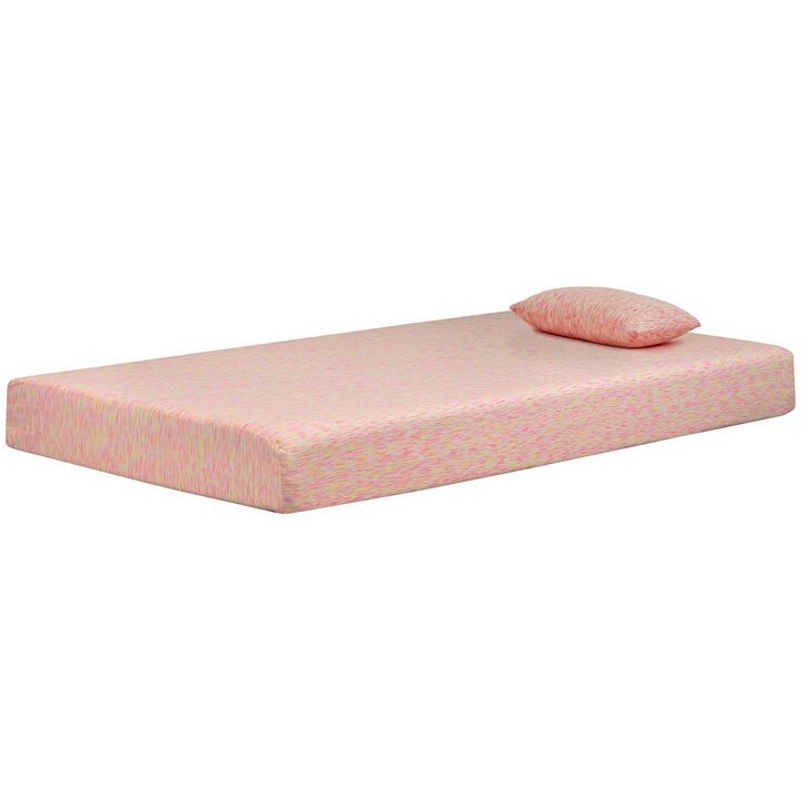 Twin Size Mattress with Hyperstretch Knit Cover and Pillow, Pink- Benzara