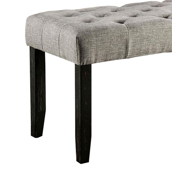 48 Inches Bench with Tufted Seat and Chamfered Legs, Light Gray - Benzara