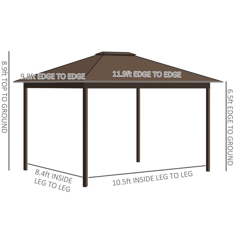 10' x 12' Hardtop Gazebo with Netting and Curtains, Galvanized Steel Roof, Hardtop Cover, Hook for Decorations, Light Weight - Brown