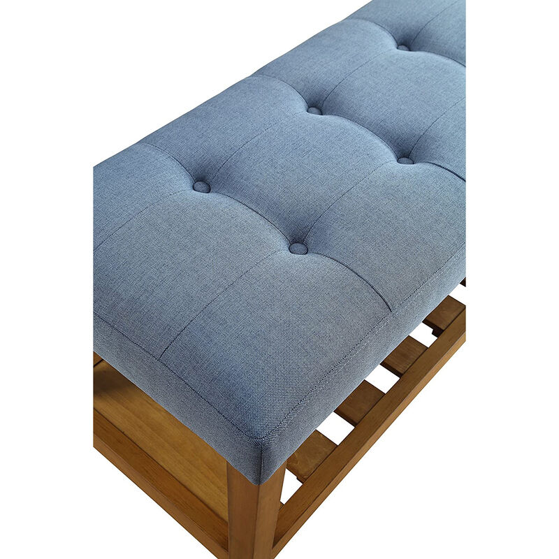 Fabric Bench in Blue and Oak Finish