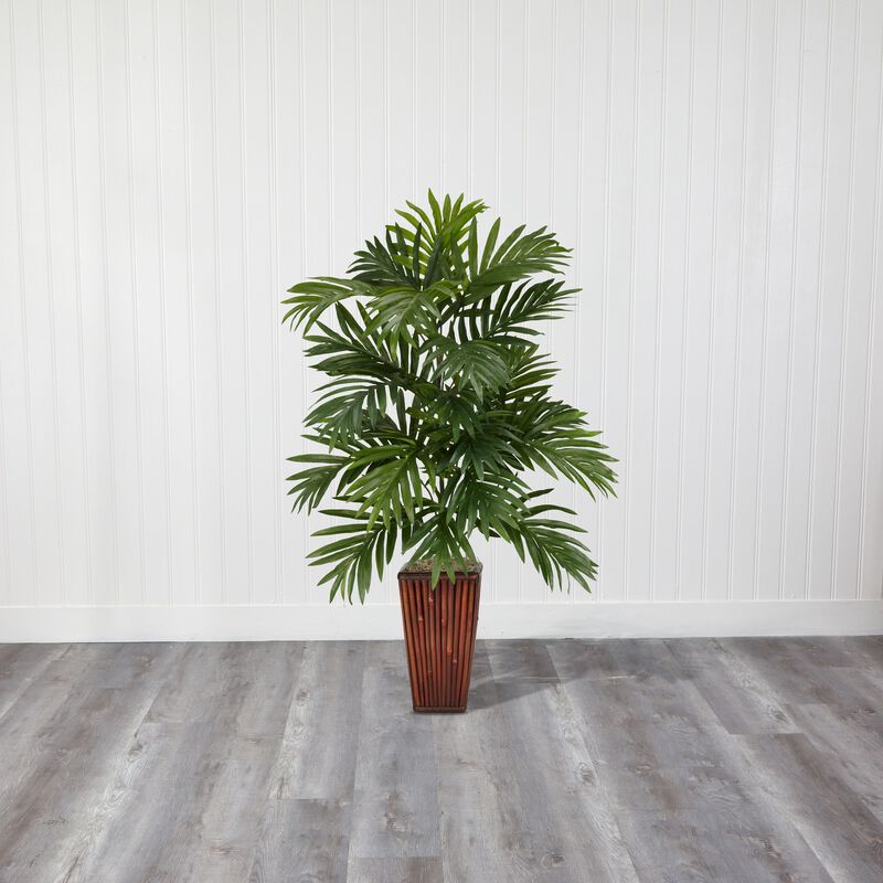 Nearly Natural Areca Palm w/Bamboo Vase Silk Plant