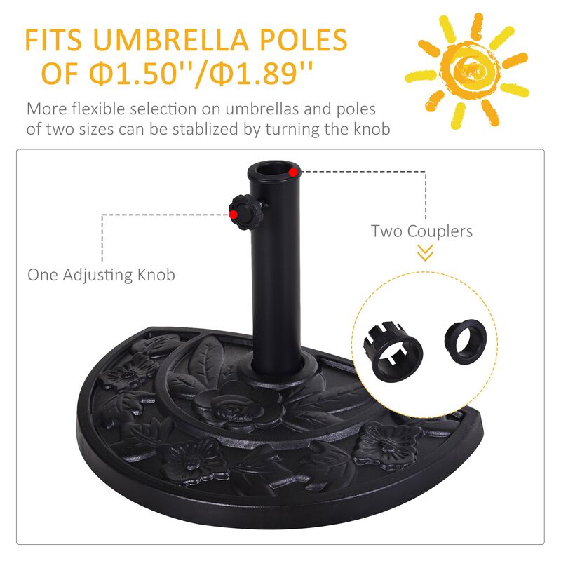 20lbs Half Round Patio Umbrella Base Outdoor Decorative Resin Parasol Stand Holder for Î¦1.5", Î¦1.9" Pole, for Lawn, Deck, Black
