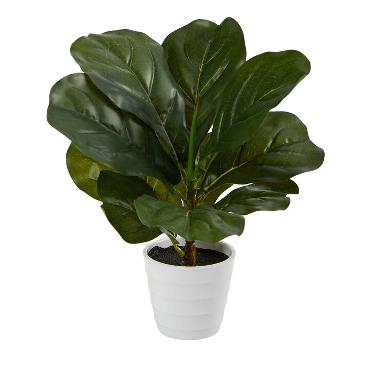 Nearly Natural 11-in Fiddle Leaf Artificial Plant in White Planter (Real Touch)