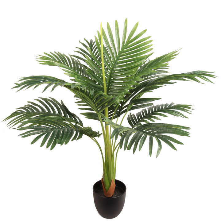 Artificial 28" Fan Palm Bush - Lifelike, 12 Leaves, Indoor/Outdoor Decor - Low Maintenance, UV Resistant, Top Quality Faux Greenery for Home & Garden