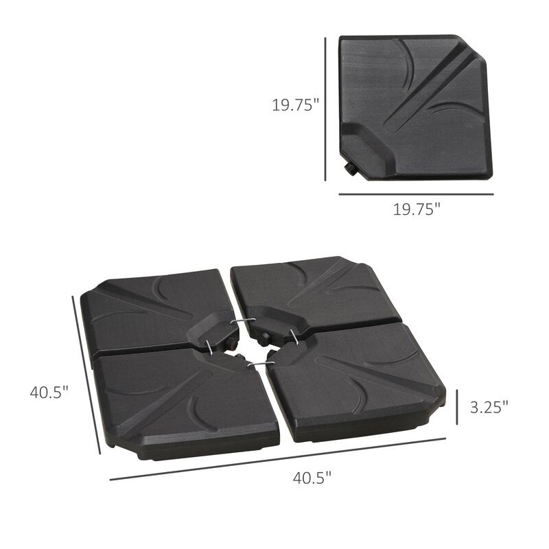 4 Pieces Patio Umbrella Base, Outdoor Cantilever Offset Umbrella Weights w/ U-Locking, 123 lb. Capacity Water or 158 lb. Capacity Sand, Black