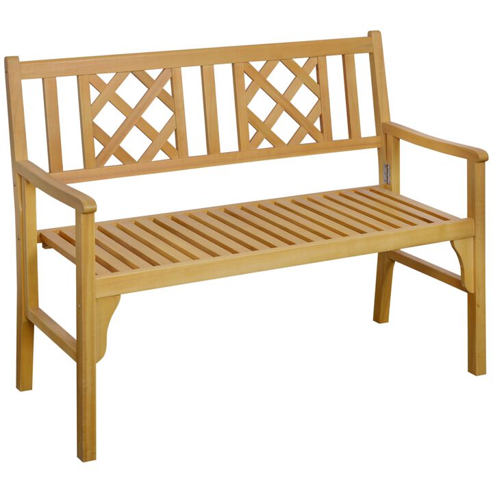 Outdoor Foldable Garden Bench, 2-Seater Patio Wooden Bench, Loveseat Chair with Backrest and Armrest for Patio, Porch or Balcony, Yellow