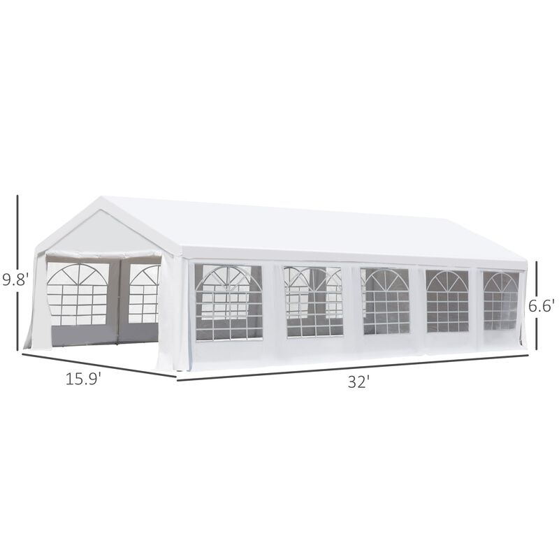 Outdoor Carport Canopy Heavy Duty Party/Wedding Tent with Removable Protective Sidewalls & Versatile Uses 32' x 16' Large - White