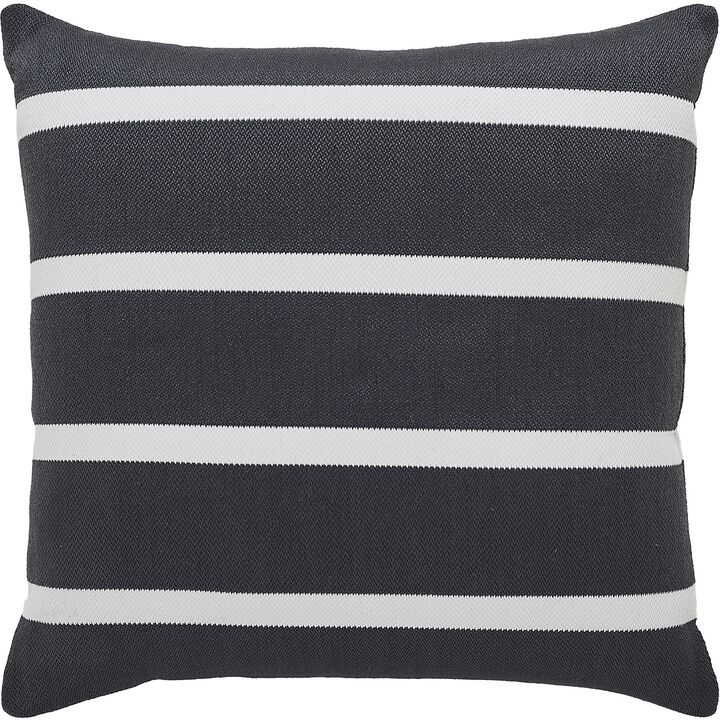 22" Charcoal Gray and White Striped Square Outdoor Patio Throw Pillow