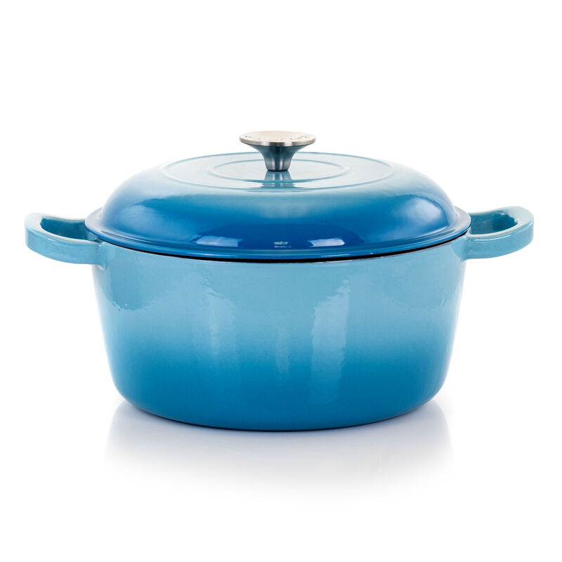 MegaChef 5 Quarts Round Enameled Cast Iron Casserole with Lid in Blue