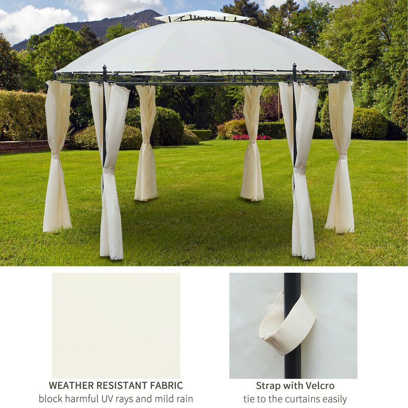 11.5' Steel Outdoor Patio Gazebo Canopy with Double roof Romantic Round Design & Included Side Curtains, Cream White