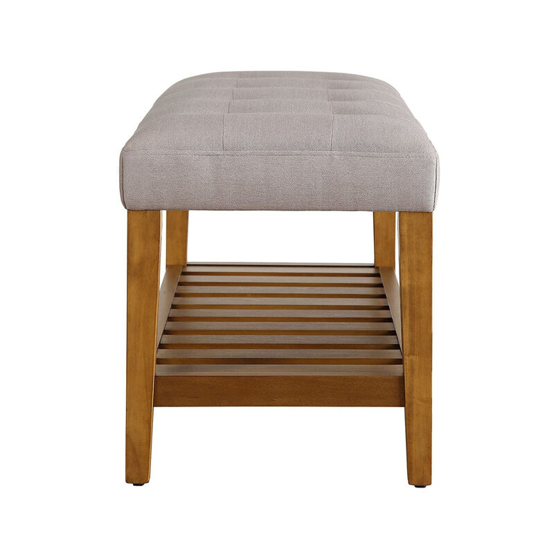 Fabric Bench in Light Gray and Oak Finish