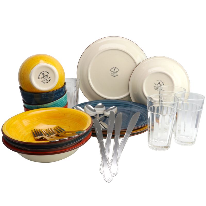 Gibson Color Speckle 28 Piece Mix and Match Dinnerware Combo Set