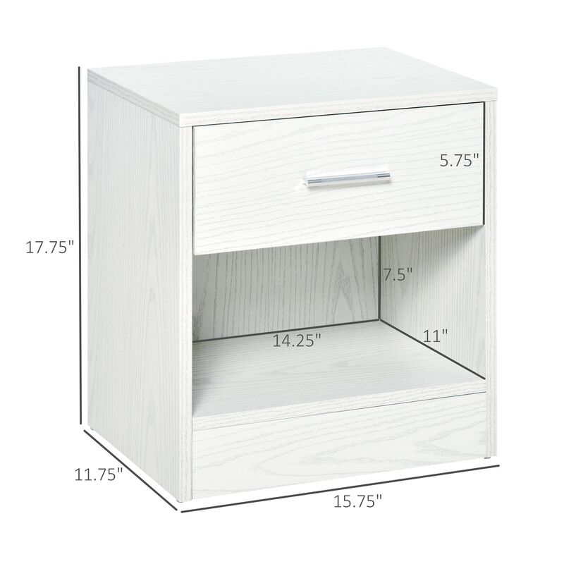 Modern Nightstand, Accent End Table with Drawer and Storage Shelf, Sofa Side Table for Living Room or Bedroom, White Wood Grain