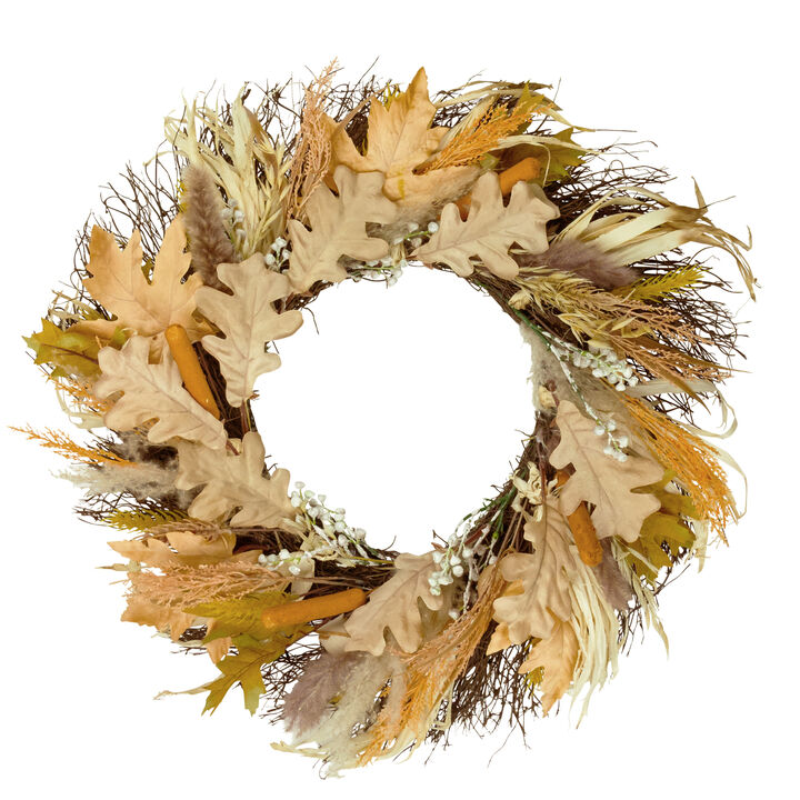 Cattail and Wheat Twig Artificial Fall Harvest Wreath  24-Inch