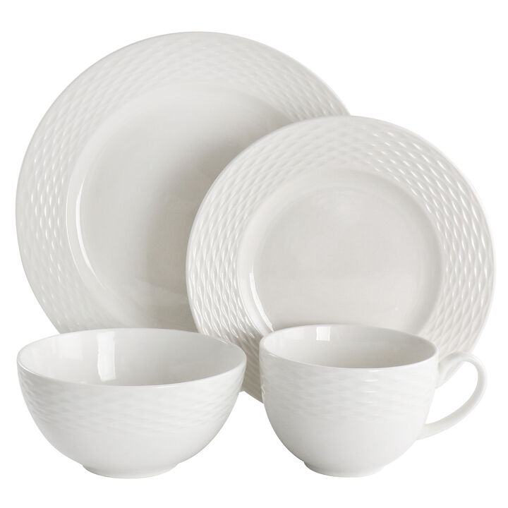Martha Stewart Fine Ceramic 16 Piece Textured Dinnerware Set in White