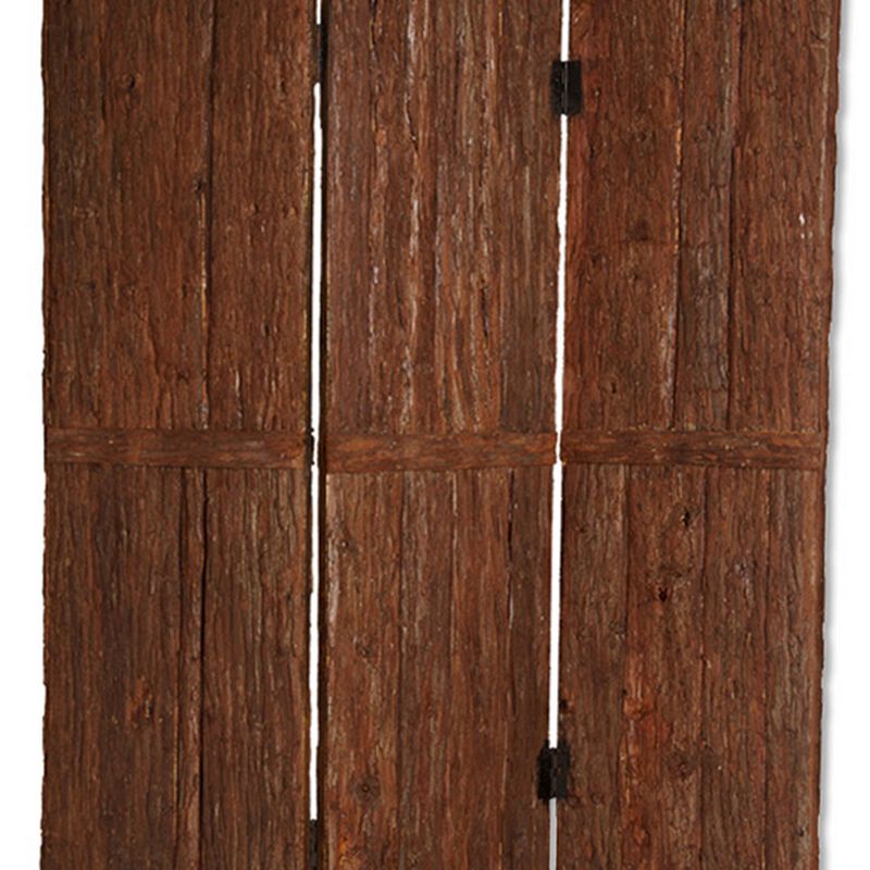 Wooden Foldable 3 Panel Room Divider with Plank Style, Small, Brown-Benzara