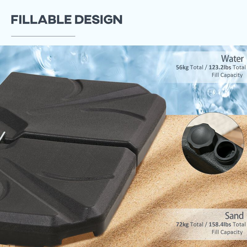 4 Pieces Patio Umbrella Base, Outdoor Cantilever Offset Umbrella Weights w/ U-Locking, 123 lb. Capacity Water or 158 lb. Capacity Sand, Black
