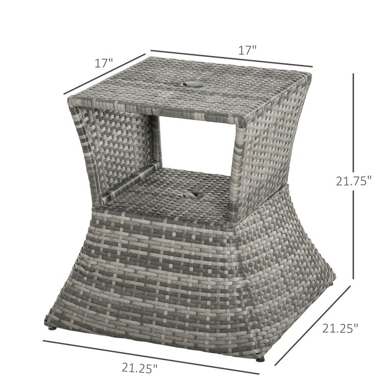 Patio Wicker Rattan Tea Bisto Side Table with an Umbrella Hole  Convenient Storage Shelf  & Stylish Design