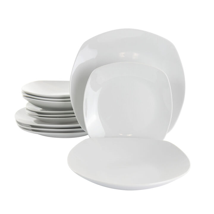 Gibson Home Classic Pearl 12 Piece Square Fine Ceramic Dinnerware Set in White